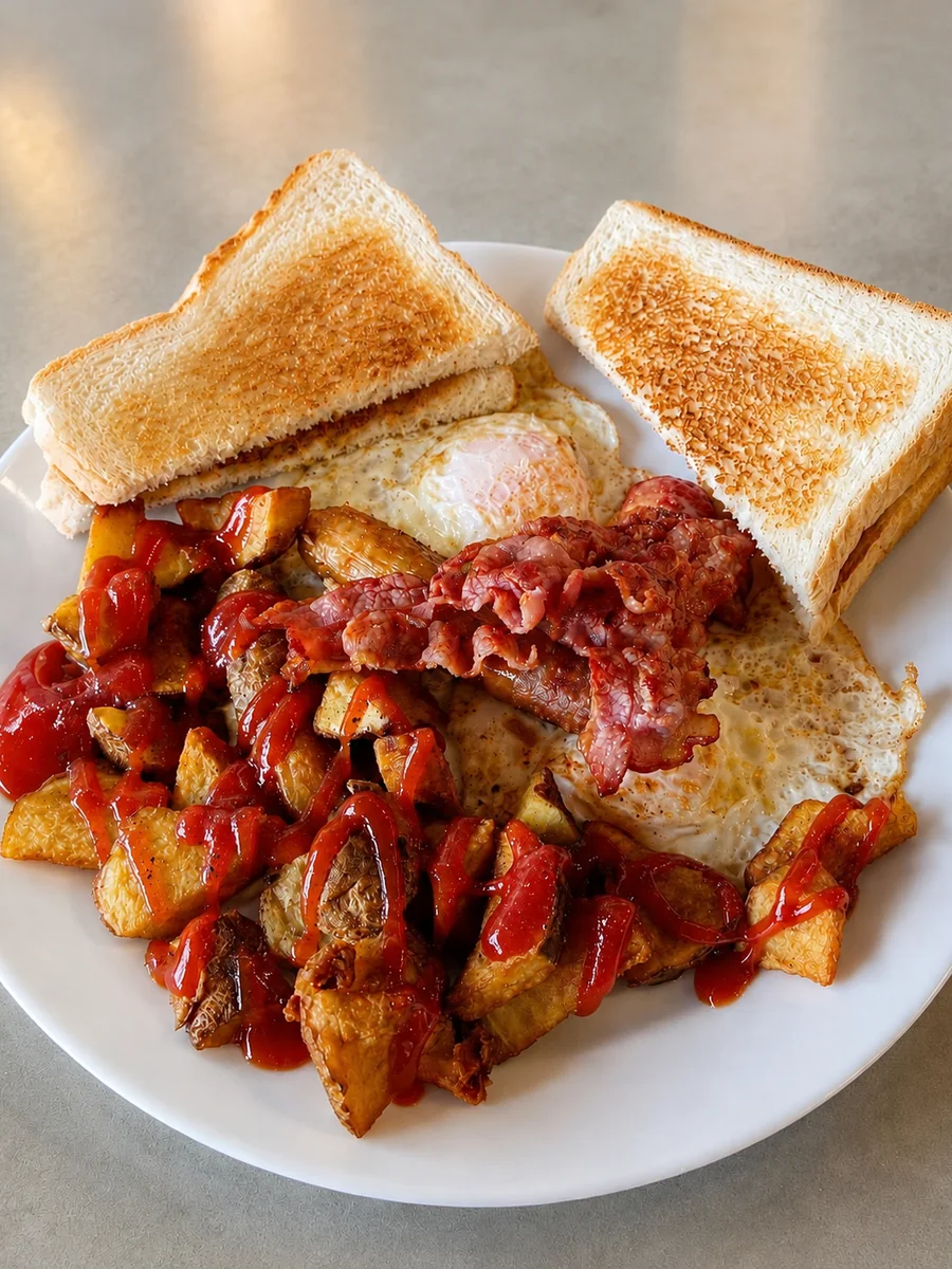 Breakfast with toast and home fries