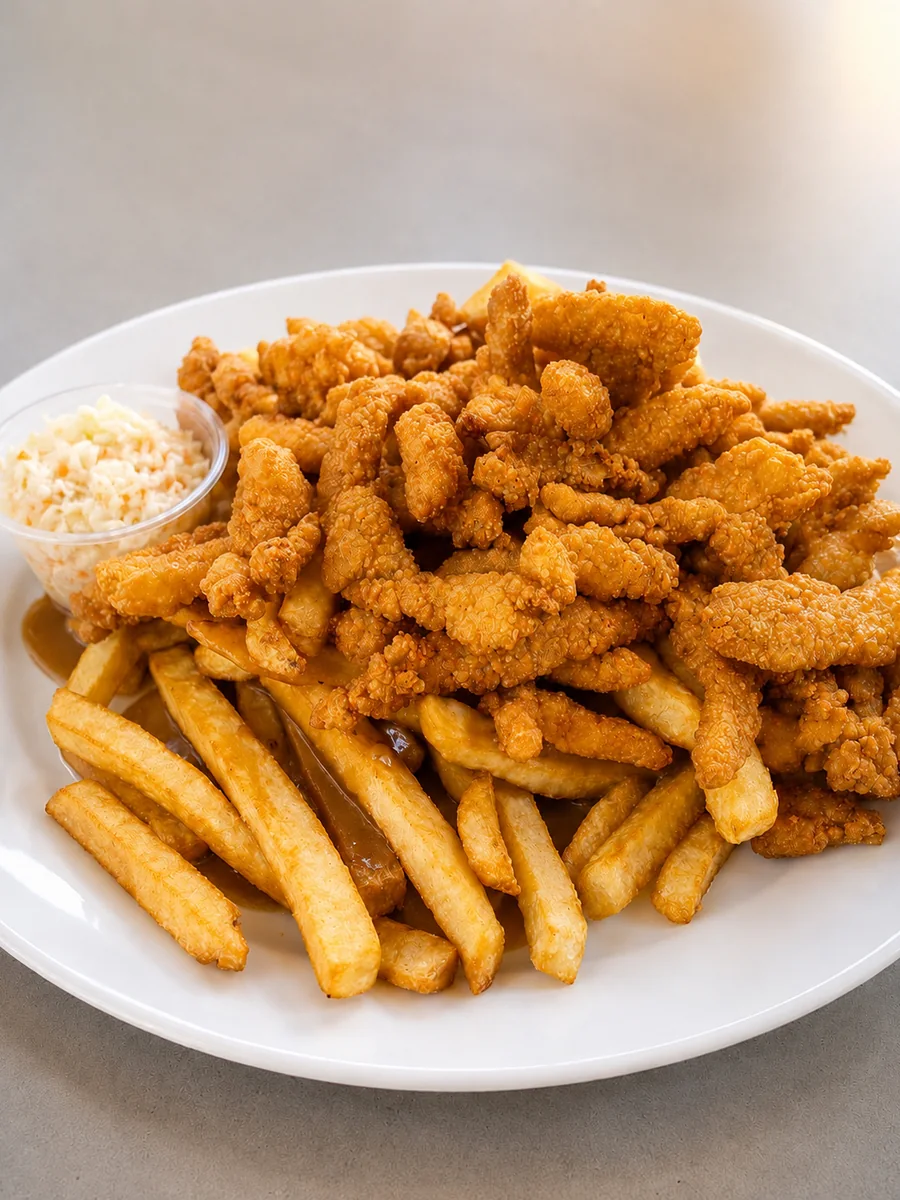 Seafood and fries with tartar sauce